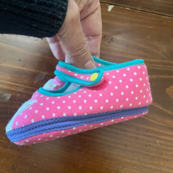 Gymboree Pink Mary Jane Baby Shoes with Teal Trim and Cat Face - Picture 9 of 11